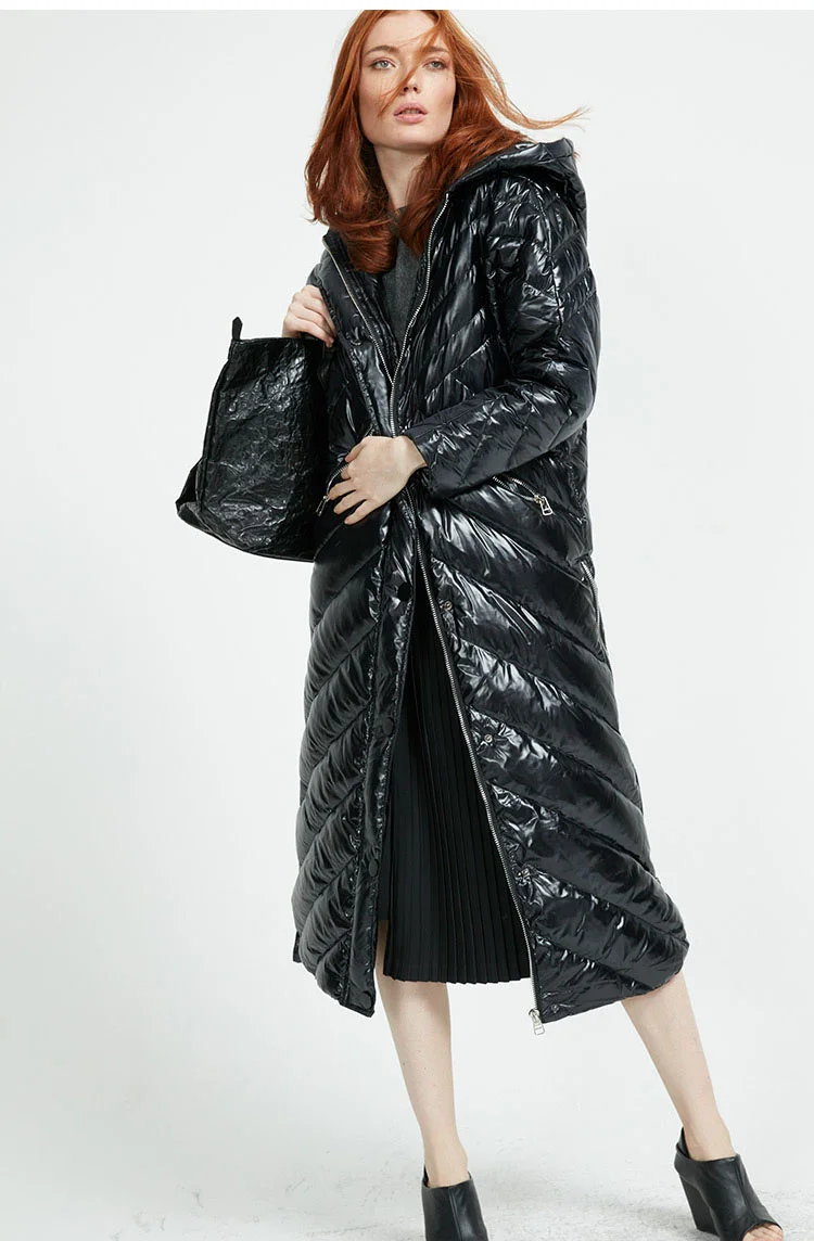 

2022 European and American female winter hooded down jacket big yards thick warm shiny coat