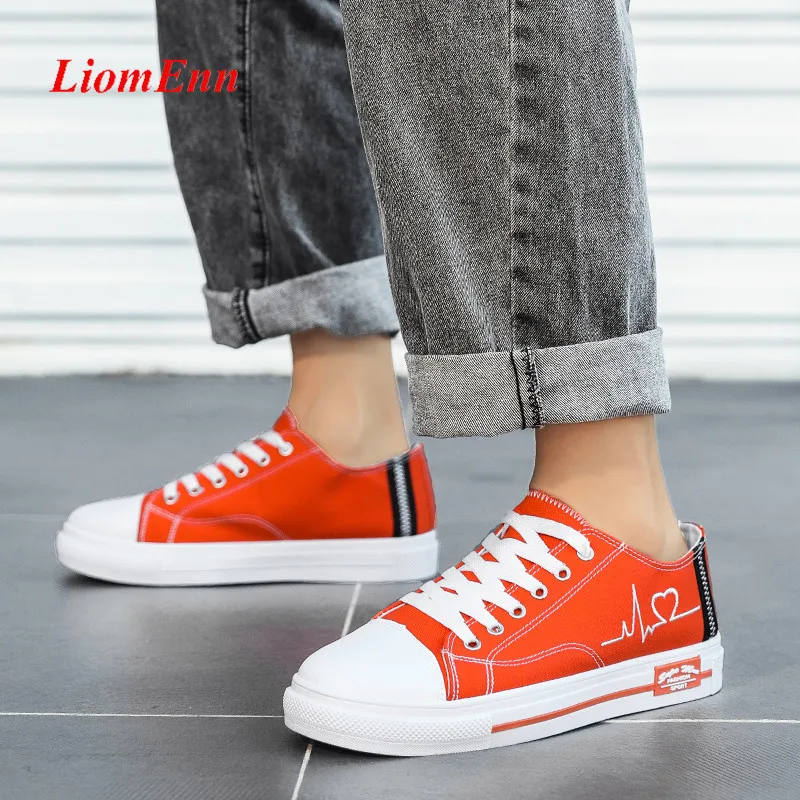 Fashion Canvas Shoes Woman Flats Casual Sneakers Women Shoes 2023 Spring Tennis Orange Light Sport Shoes Unisex Plus Size 35-44