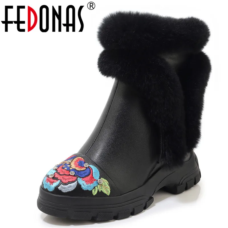 Женские ботинки на танкетке FEDONAS Винтажные из натуральной кожи молнии толстом