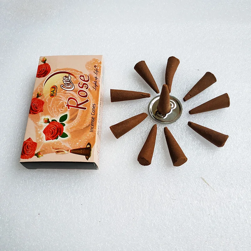 Rose Ручной работы Индийские благовония Франк благовония пачули башня благовония шишки с металлическими благовоний база буддийские орнаменты Домашний аромат - Аромат: Rose