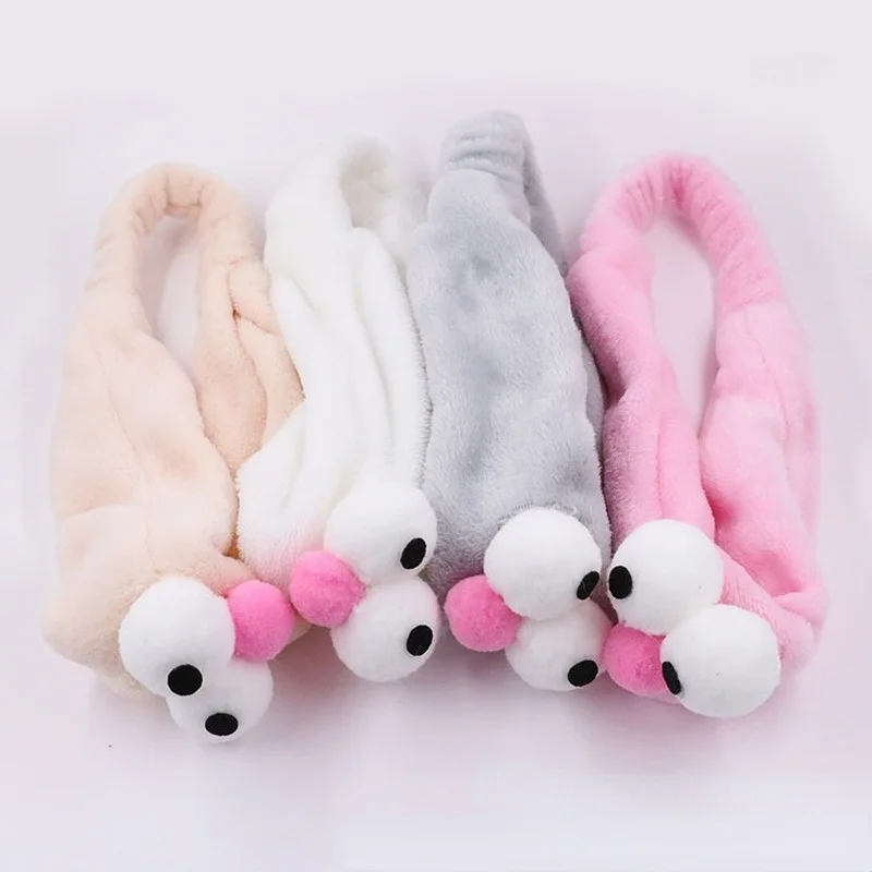 

24pcs Plush Cartoon Super Big Eyes Hair Ball Headband Wash Face Yoga Sports Running Children Adult Daily Hair Wear Hair Band