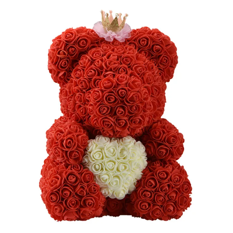 

40cm Teddy Bear Heart Artificial Flower Rose Bear Girlfriend Gift For Women Girl 2022 Wedding Birthday Valentines Day Gift
