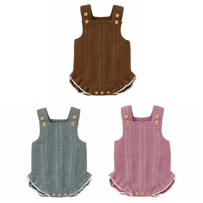 

Christmas Autumn Winter Infant Baby Girls Sleeveless Knitted Floral Solid Print Rompers Toddler Kids Boy Playsuit Jumpsuit 0-18M