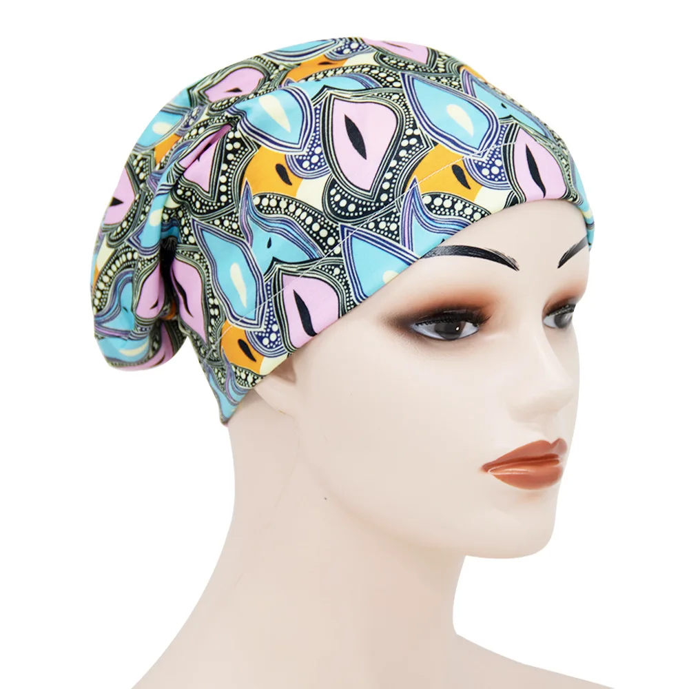 

Satin New Cotton Printed Nightcap Double-Layer Lining Pile Cap Elastic Sleeve Cap Bonnet Wholesale Stain Bonnet