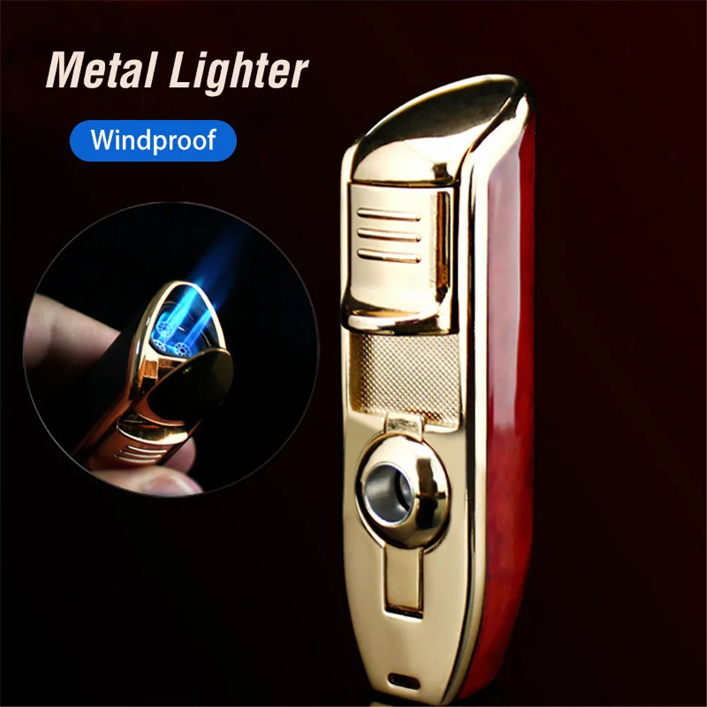 Новая Металлическая ветрозащитная Зажигалка для сигар с 3 синими пламенями турбо