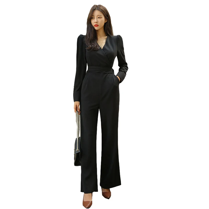 New Fashion Spring Office Lady  Elegant Jumpsuit High Waist Long Sleeve Autumn Casual Overalls For Women