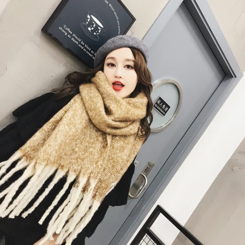 Женские зимние шарфы, большие, толстые, простые, с кисточками, вязаные, женские шарфы, модные, мягкие, корейский стиль, подходят ко всему, милые шали для студентов - Цвет: brown