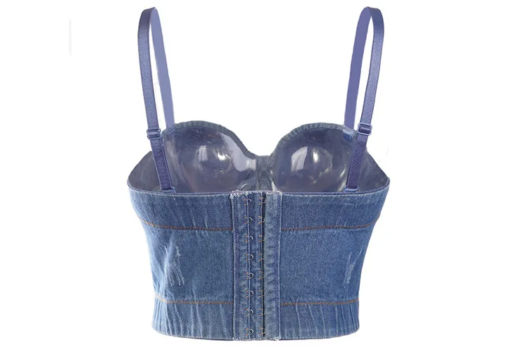 Укороченный Топ женский из денима с запахом пикантный элегантный джинсовый топ