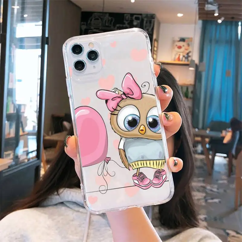 

Cute animal Owl Phone Case Transparent for iPhone 6 7 8 11 12 s mini pro X XS XR MAX Plus se cover funda shell