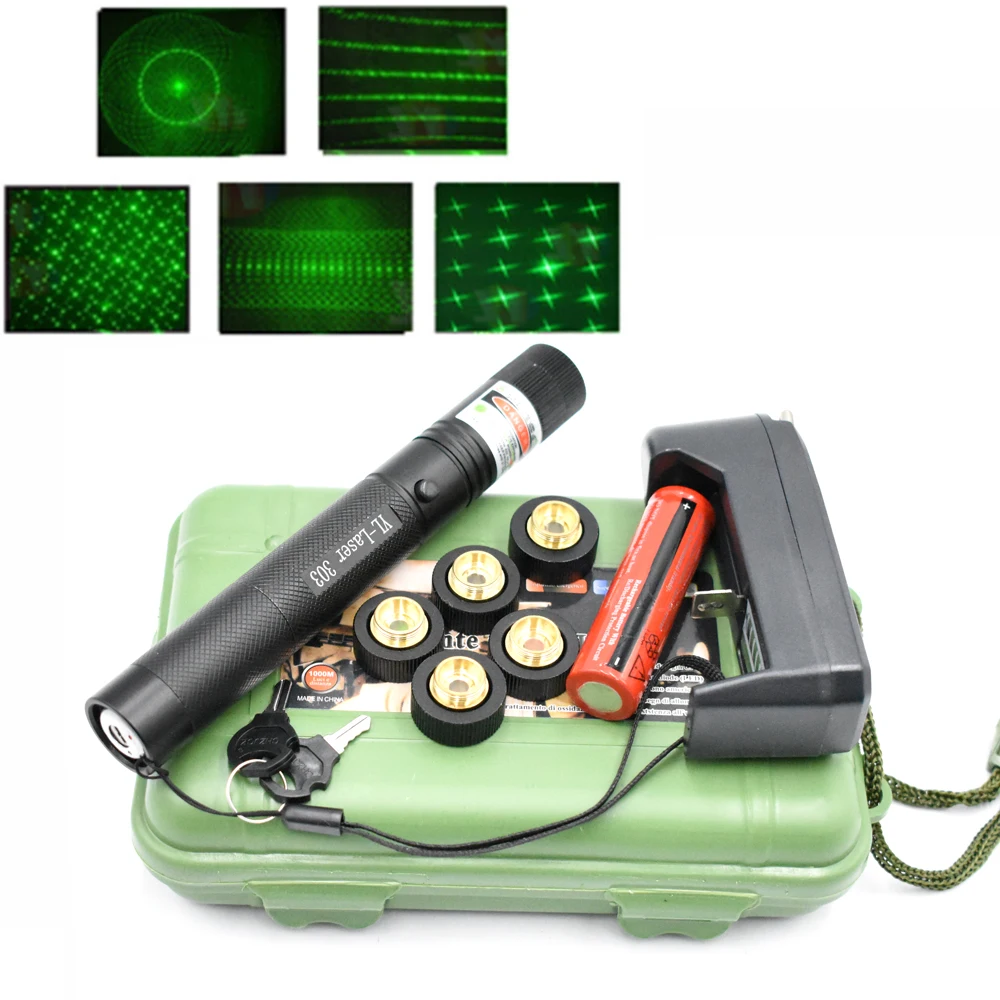 

Green Laser Sight Laser 303 Pointer 10000m 532 nm Powerful device Adjustable Focus Lazer with Laser 303 Star Caps