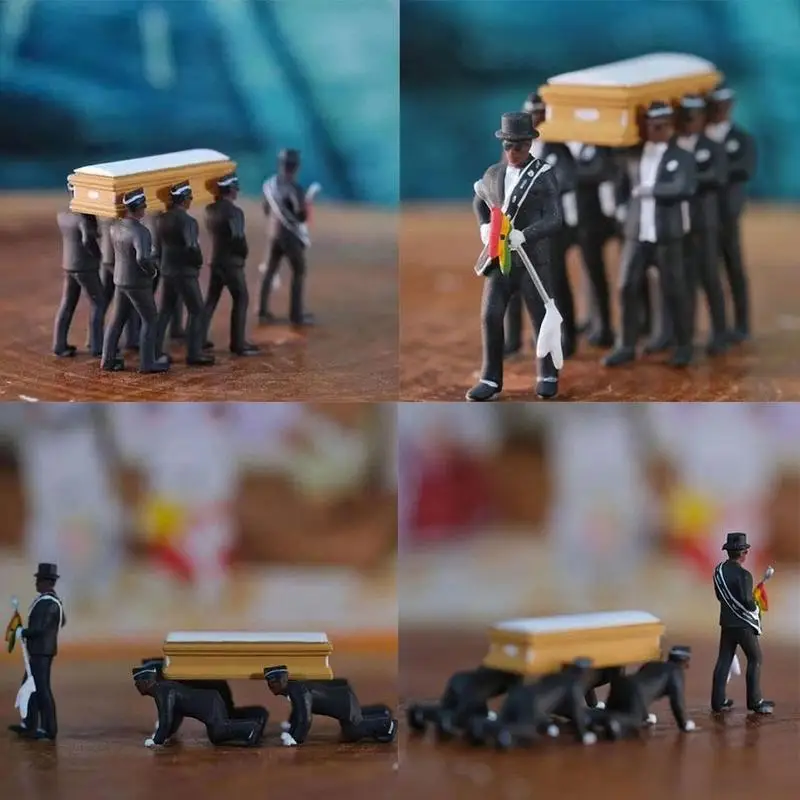 

10cm Black Man Lift The Coffins Garage Kit Collection Carrying Man Black Figure Gift Coffin Doll For Halloween E2D0