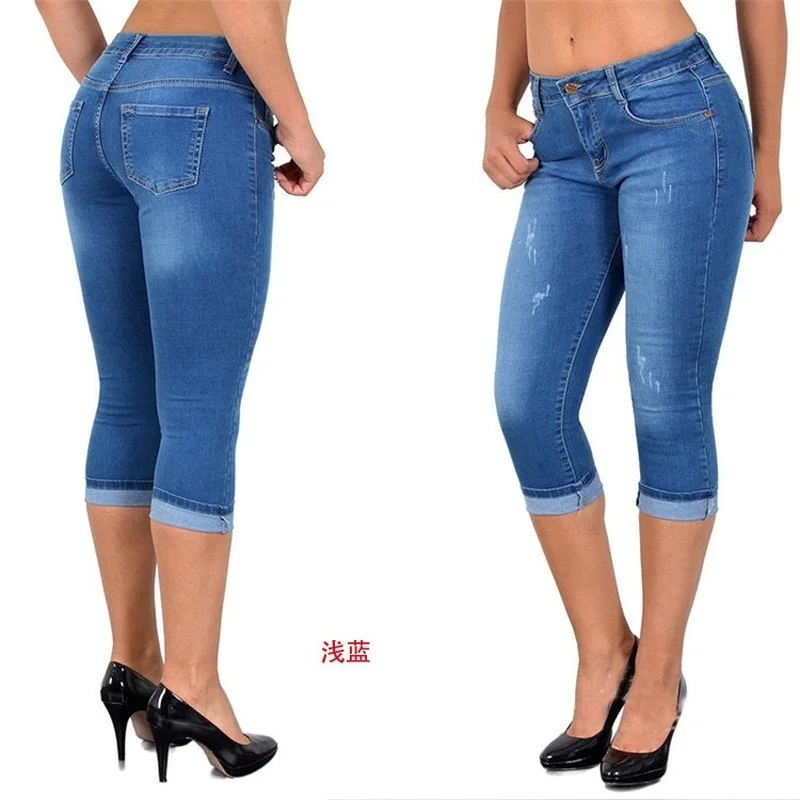 

Mandylandy Fashion Women Slim Denim Pants Ladies Stretch Denim Jeans Shorts Capris Cropped Denim Pant Skinny Leggings Pantacourt