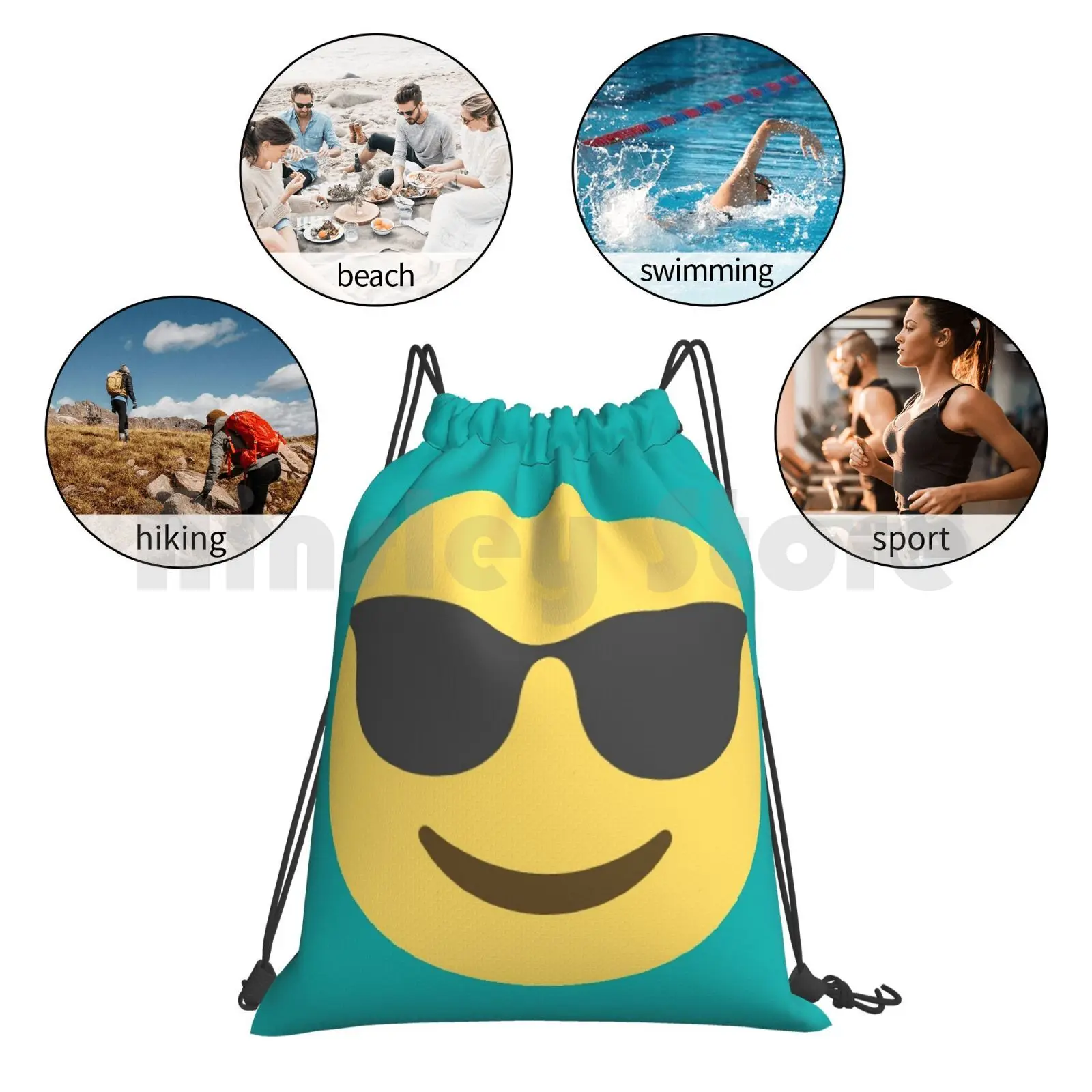 

Sunglasses Backpack Drawstring Bags Gym Bag Waterproof Sunglasses Glasses Smile Smily Face Cool Cute Social Media Text