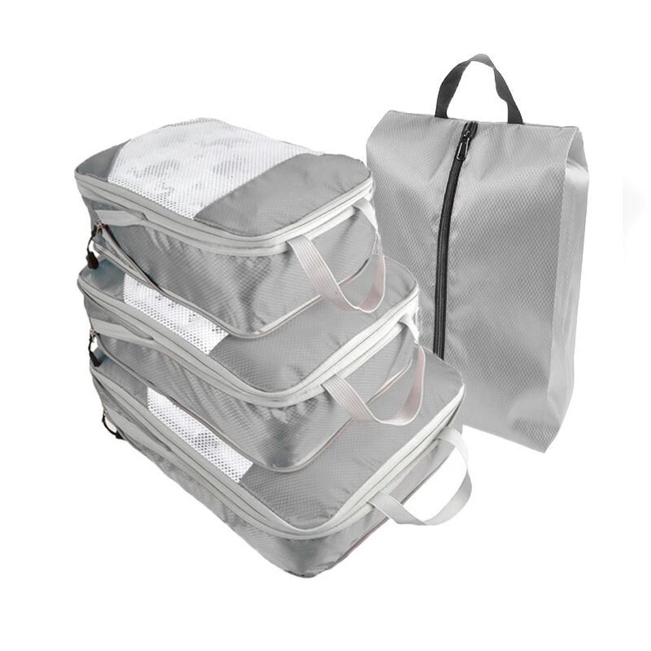 

Oxford Cloth Double Layer Water Proof Compression Pouch 3PCS Portable Packing Cubes Travel Storage Bags With 1PC Free Shoes Bags