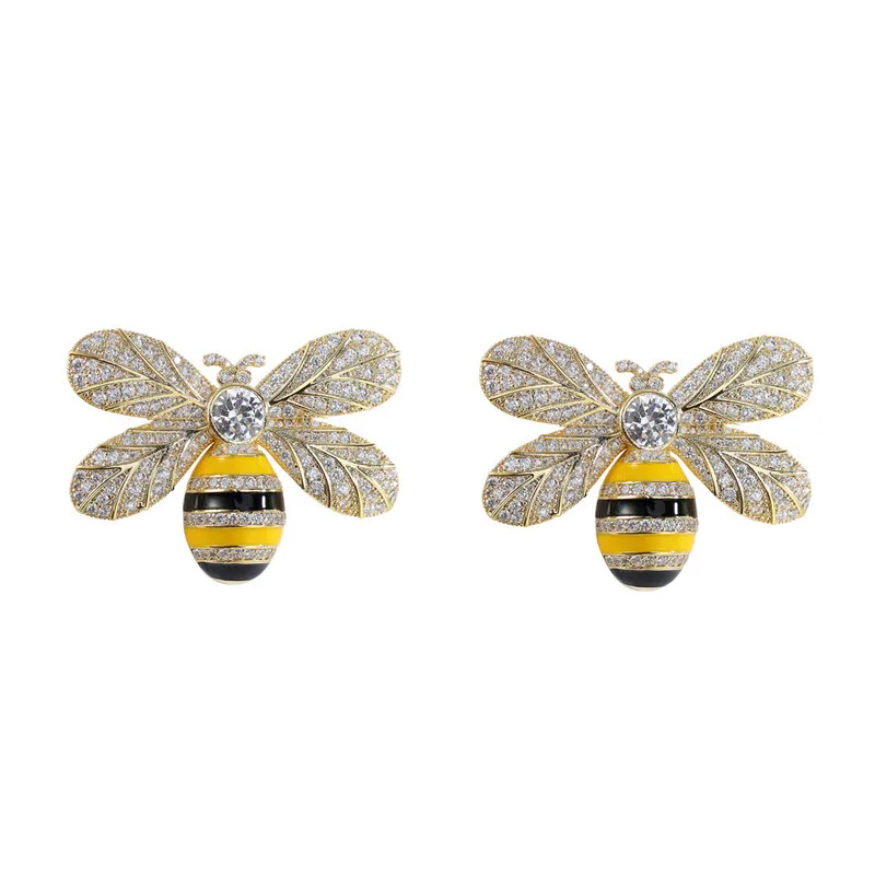 

Fashion Diamond Bee Stud Earrings Women Cute Insect Ear Studs Brand Designer Cubic Zirconia Earrings Silver Pin Wedding Jewelry
