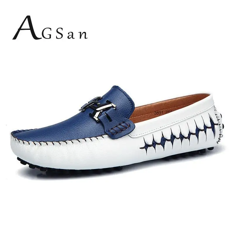 AGSan حذاء رجالي جلد طبيعي حذاء كاجوال الانزلاق على الرجال قارب أحذية الايطالية مصمم أحذية قيادة الأخفاف الأزرق الأسود