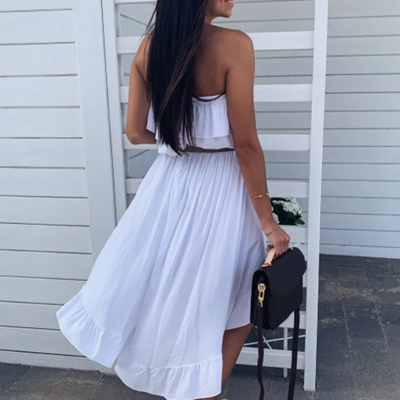 Женское элегантное платье с оборками летнее однотонное асимметричное