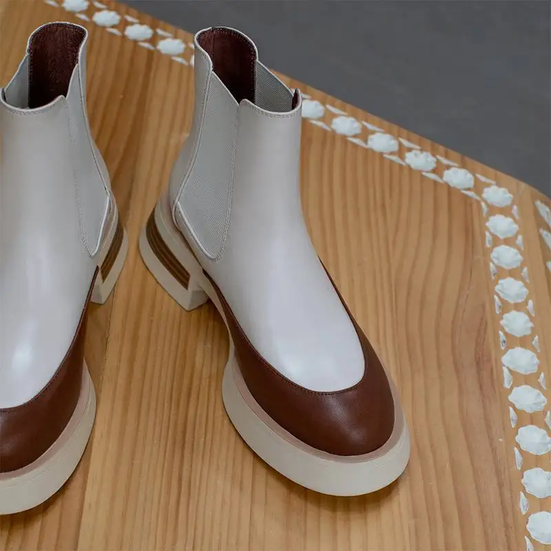 Ботильоны из натуральной кожи с круглым носком в западном стиле | Обувь