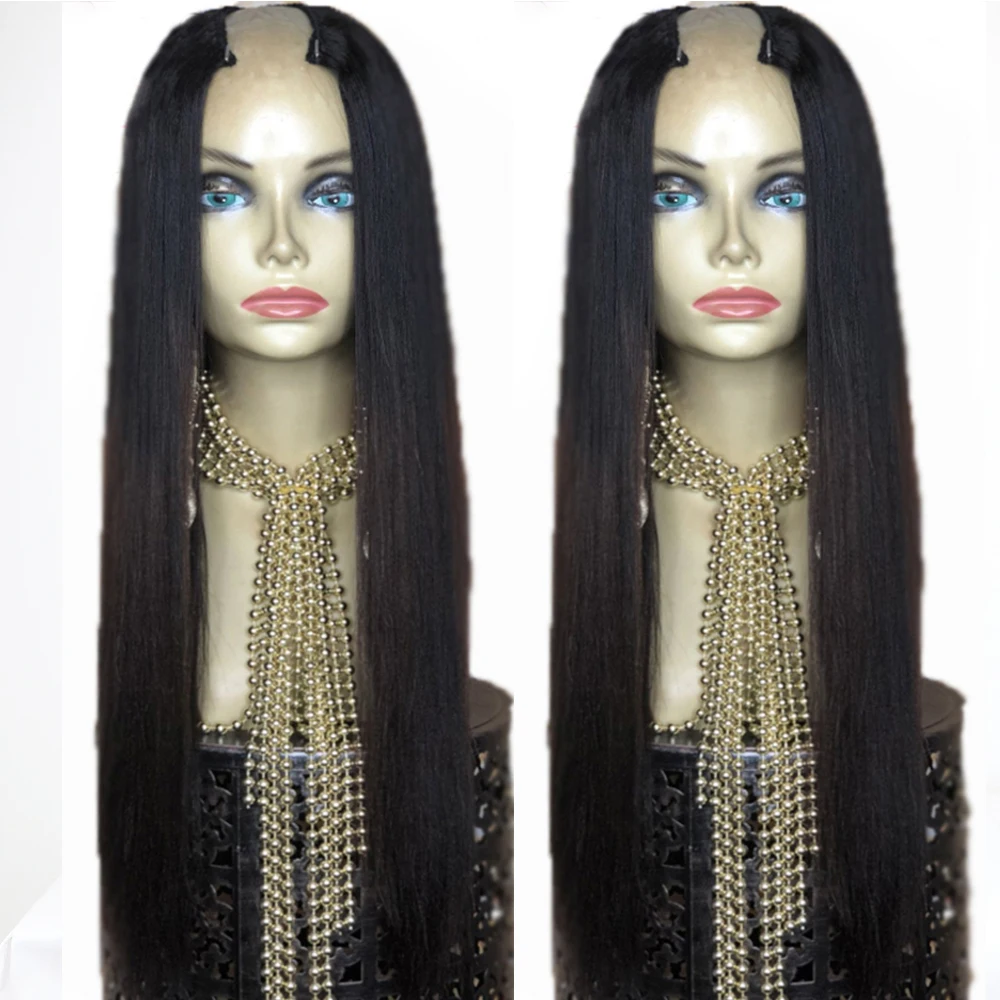 Eversilky Long 26inch Straight 2x4 Middle Part Human Hair Wigs U Part Wigs For Black Women Remy Hair Natural U Wig Peruvian Wig