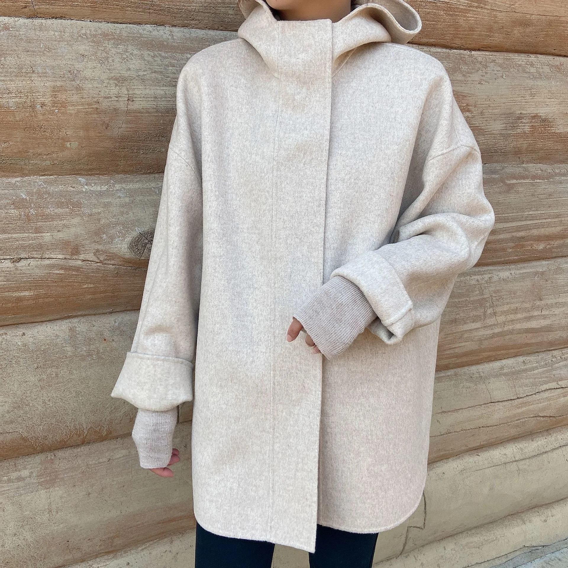 

Новинка Зима 2021 милая накидка с капюшоном двустороннее кашемировое пальто ручной работы свободное шерстяное пальто для отдыха женская Кор...