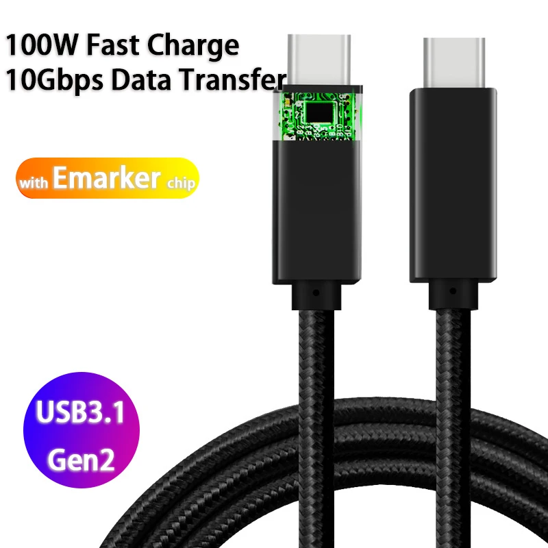 Cabo de Dados Cabo de Vídeo Macho para Masculino para Thunderbolt Usb tipo c Emark Carga Usb3.1 Gen2 3 Macbook Pro Xps 10gbps 5a 100w pd
