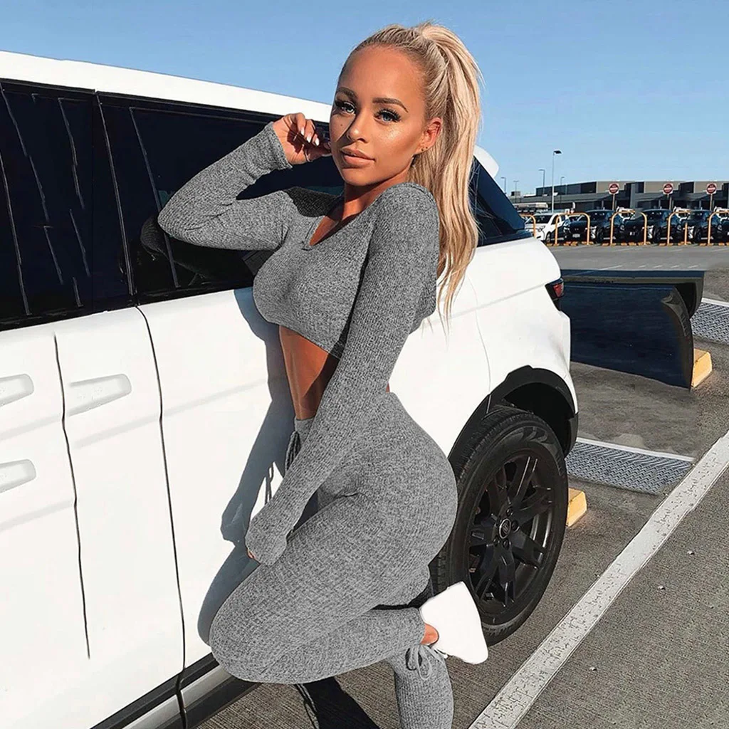 Женский спортивный костюм укороченный пуловер и штаны в полоску сбоку|Наборы для