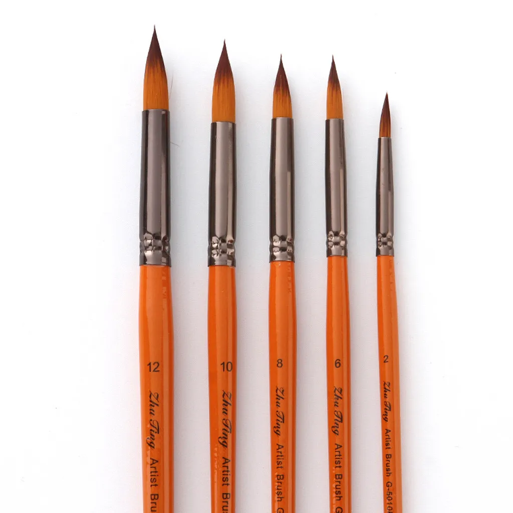 Набор для рисования 5 кистей акварели масляные акриловые плоские и наконечники