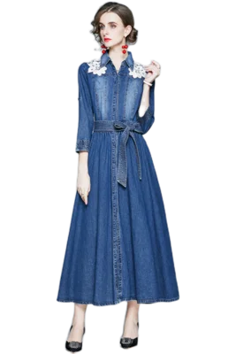 

Design Office Lady Denim Dress Women Appliques Ladies Dresses Christmas Vestido De Festa Korean Dress Vestido Longo Robe Femme
