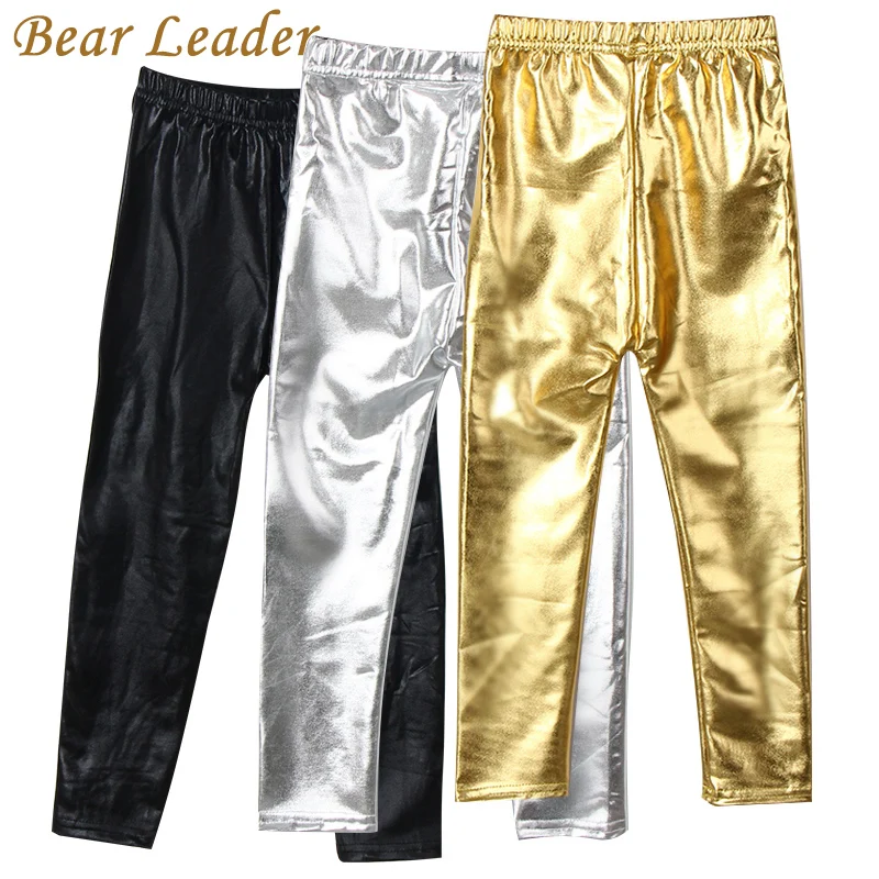 Bear Leader 2022 New style Spring 4-8years skinny Gold Black Red Silver kid leather pants girl legging baby girls boys pants