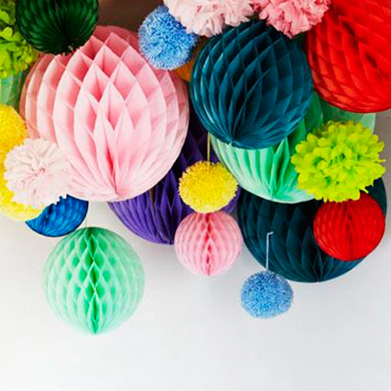 4/6/8/10/12/14/16 дюймов Декоративные Бумага Pom poms подвесной бумажный фонарик шары диаметром украшение на свадьбу День рождения Детская праздничная одежда; расходные материалы
