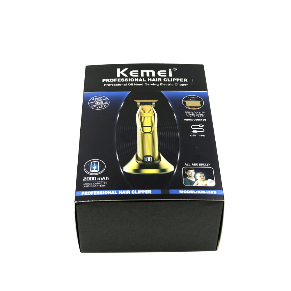 

Kemei New Gold Cordless Electric Clipper 0.1mm T Blade Beard Trimmer Professional LCD Trimmers With Charging Base Hair Cutter