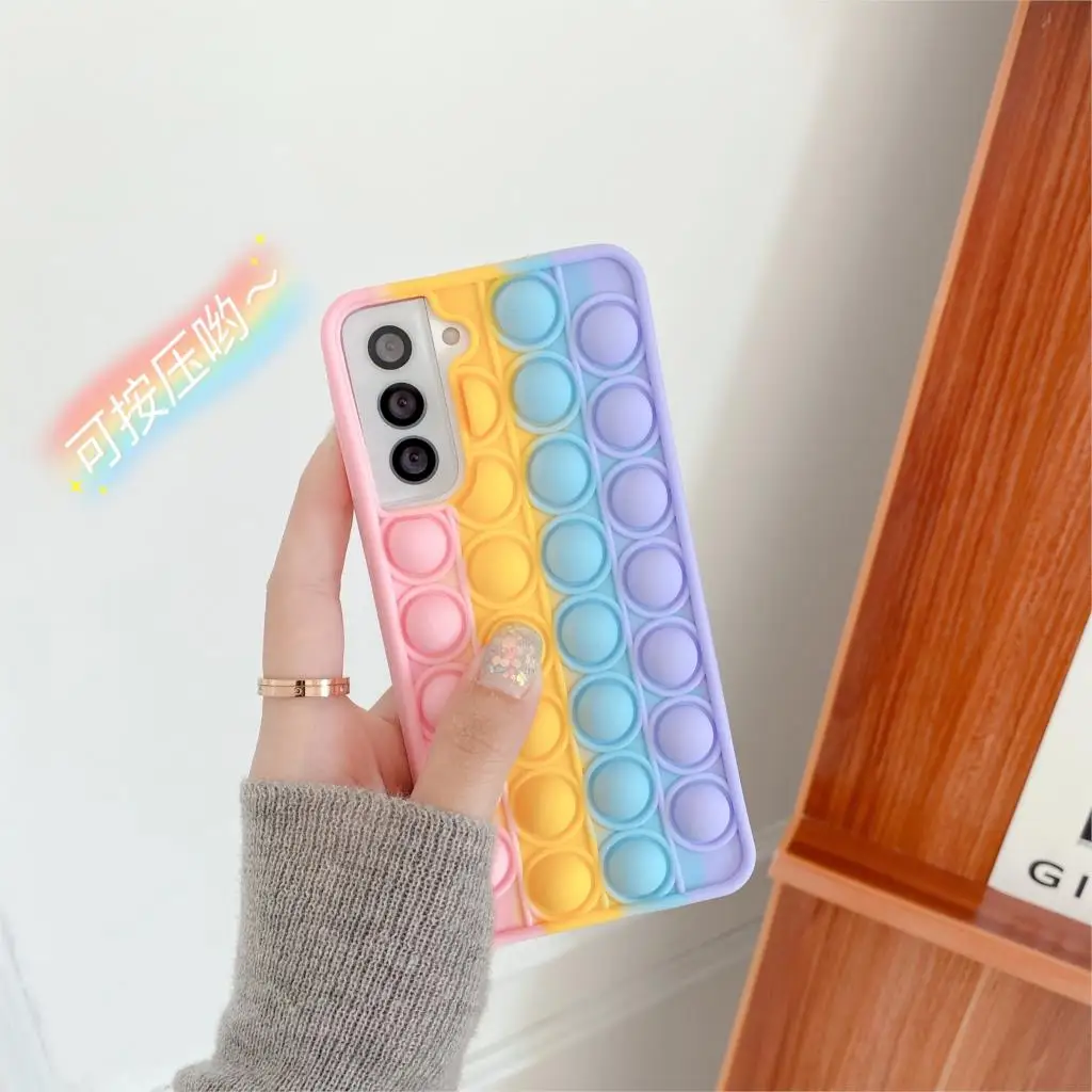

10pcs Rainbow Reliver Stress Phone Case For Samsung S10 S20 ultra S21 plus Note 9 A50 A20 A02s A52 Anti-stress Bunbble Cover