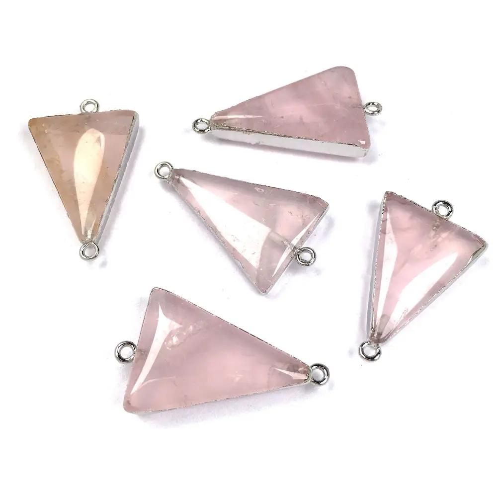 

Triangle Rose Quartz Connector Charm Connectors for Jewelry Making Bracelet Accessories Craft DIY handmade 20x35mm