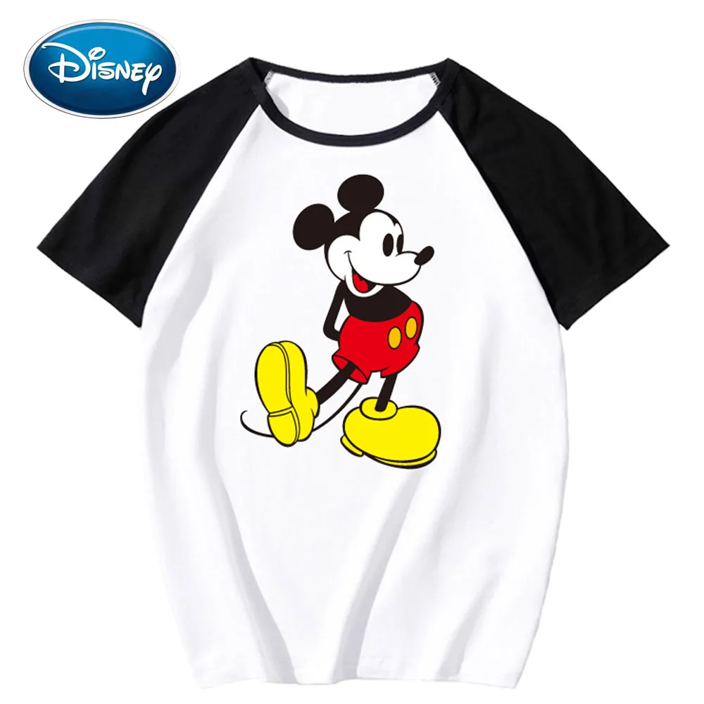 

Disney Stylish Mickey Mouse Cartoon Print Contrast Color Unisex T-Shirt O-Neck Pullover Short Sleeve Tee Tops XS - 3XL 14 Colors