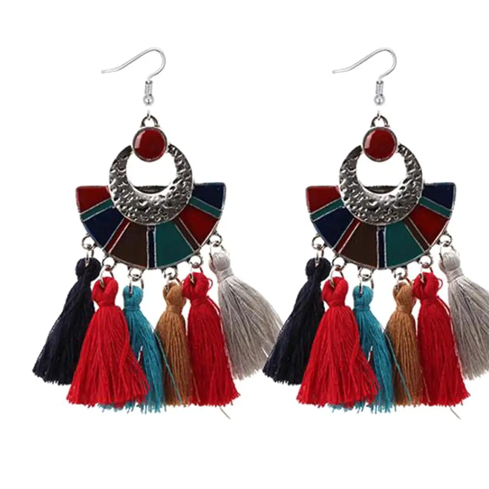 Этнические женские серьги в форме веера красочные висящие капли на крючке