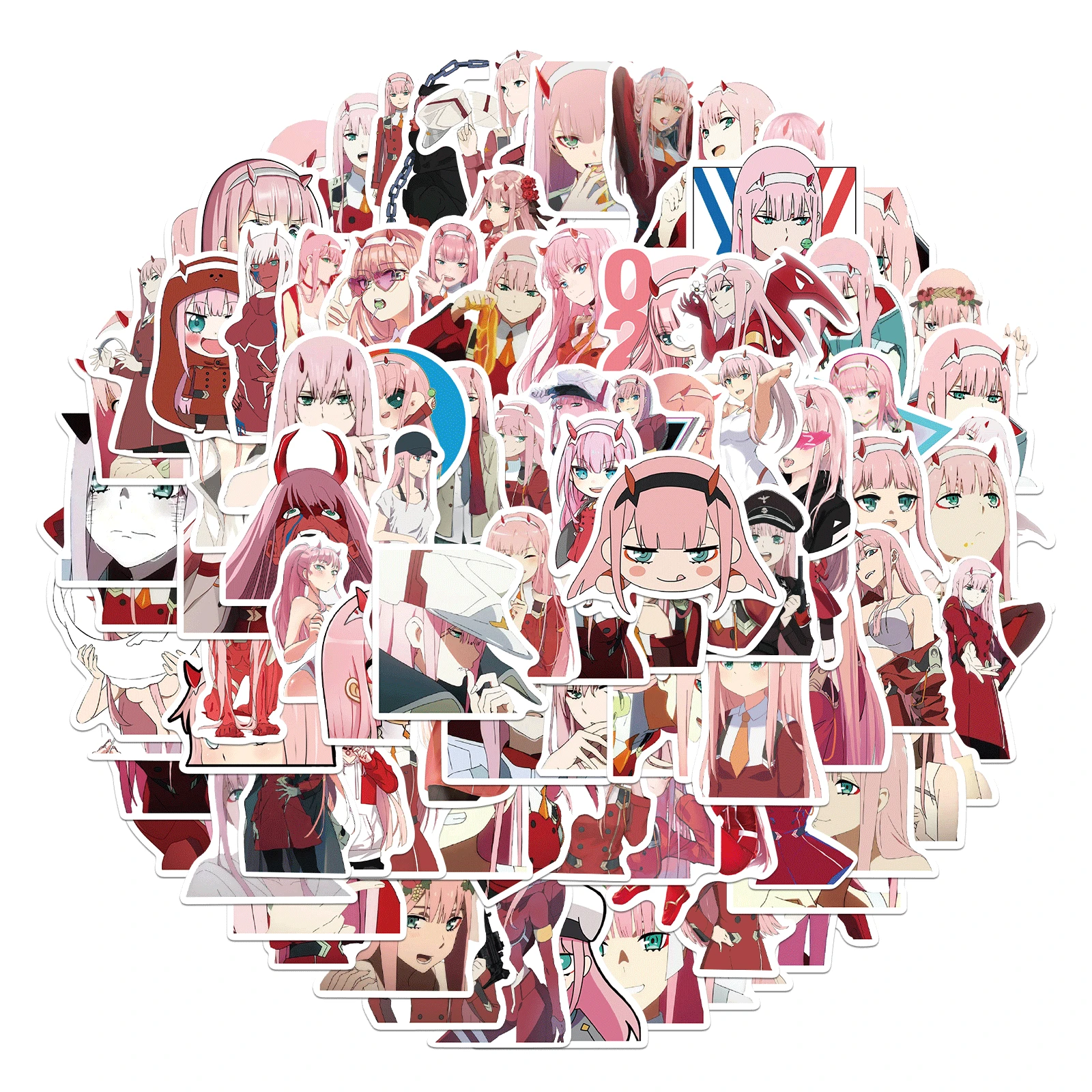 Pegatinas de Anime Darling in the Fanxx Zero Two 02 para port&aacute;til, equipaje, motocicleta, monopat&iacute;n, PVC, 10/50/100 Uds.-0