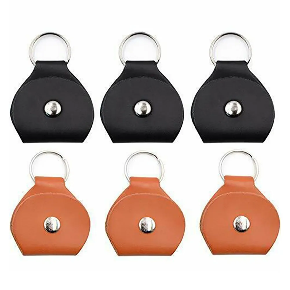 

Guitar Pick Holder Case 6 Pack Leather Keychain Plectrum Cases Bag 1-3 Pcs Guitar Picks 50x50mm Metal Button Key Ring Design