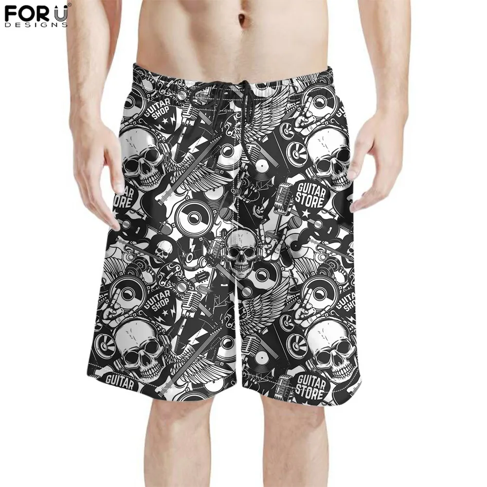 

FORUDESIGNS Dark Punk Skull Pattern Summer Board Shorts Quick Dry Men's Plus Size Swimwear Surf Sport Beach Shorts Homme Bermuda