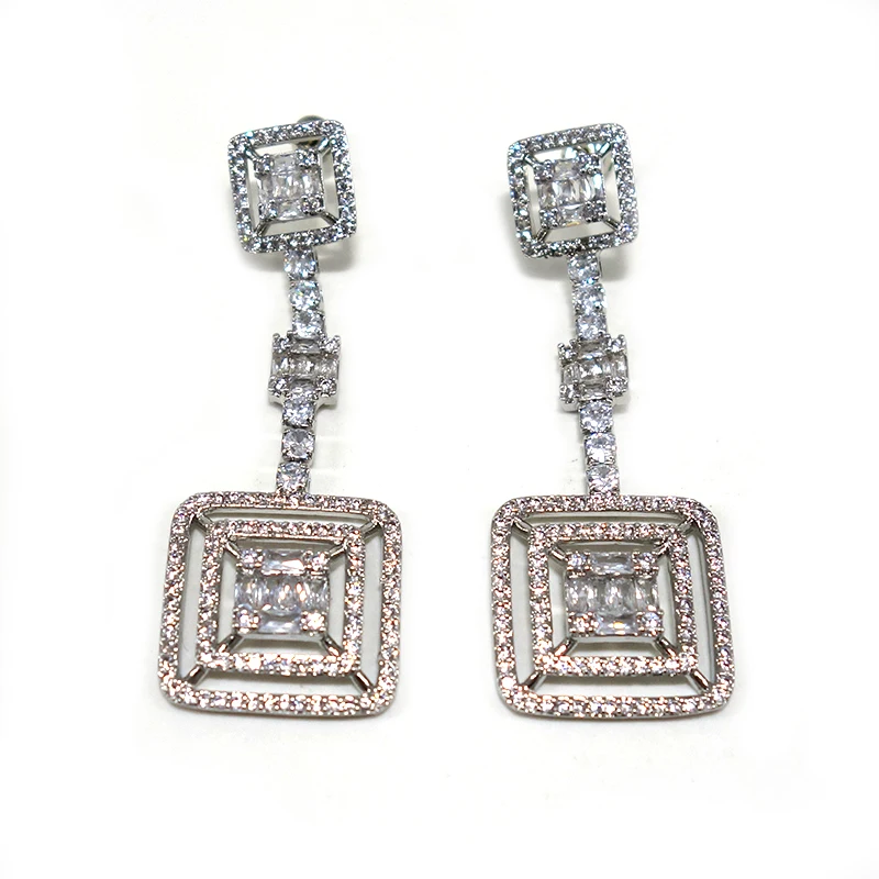 

Trendy Long square Drop Earring For Women Wedding Cubic Zirconia Dubai Bridal Earrings Costume Jewelry Summer Party