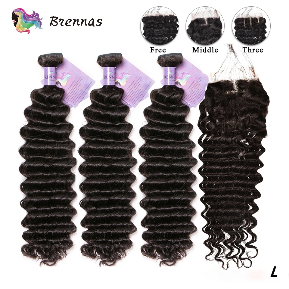 

Deep wave hair bundles with closure Brazilian hair with 4x4 lace closure Remy hair bundles with closure natural color for women