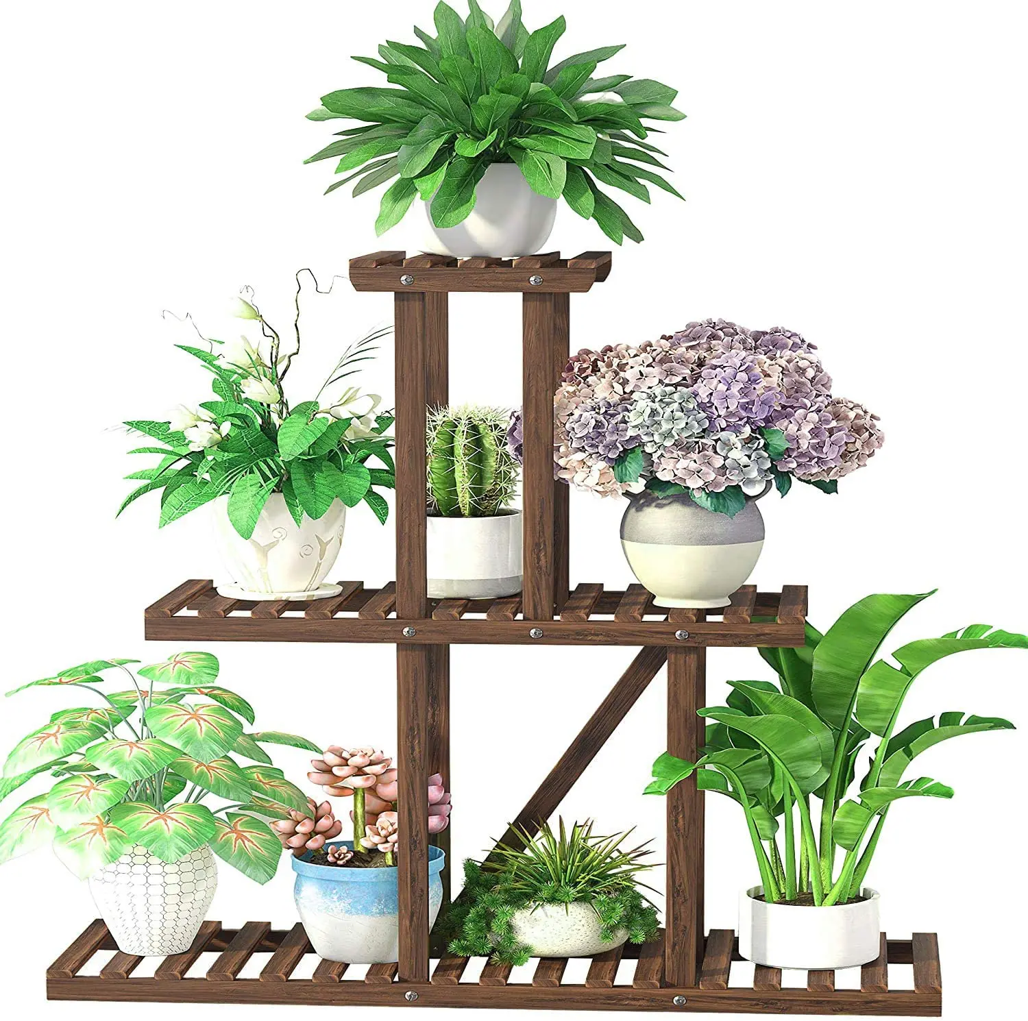 Wood Plant Stand Indoor Outdoor, Multi Layer Plant Shelf Flower Pot Display Planter Holder, Garden Shelves Rack
