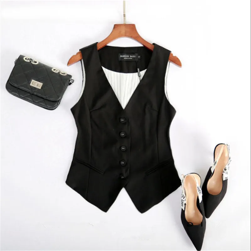 Женский однобортный жилет без рукавов строгий в полоску W91167|vest for women|women vestwoman vest