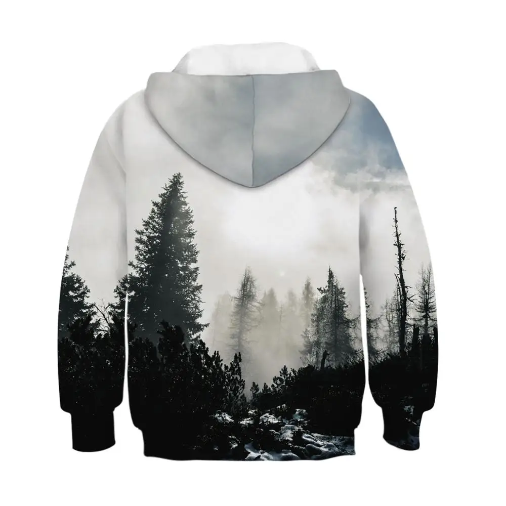 Черно белые толстовки с 3D принтом леса для мальчиков и девочек подростков