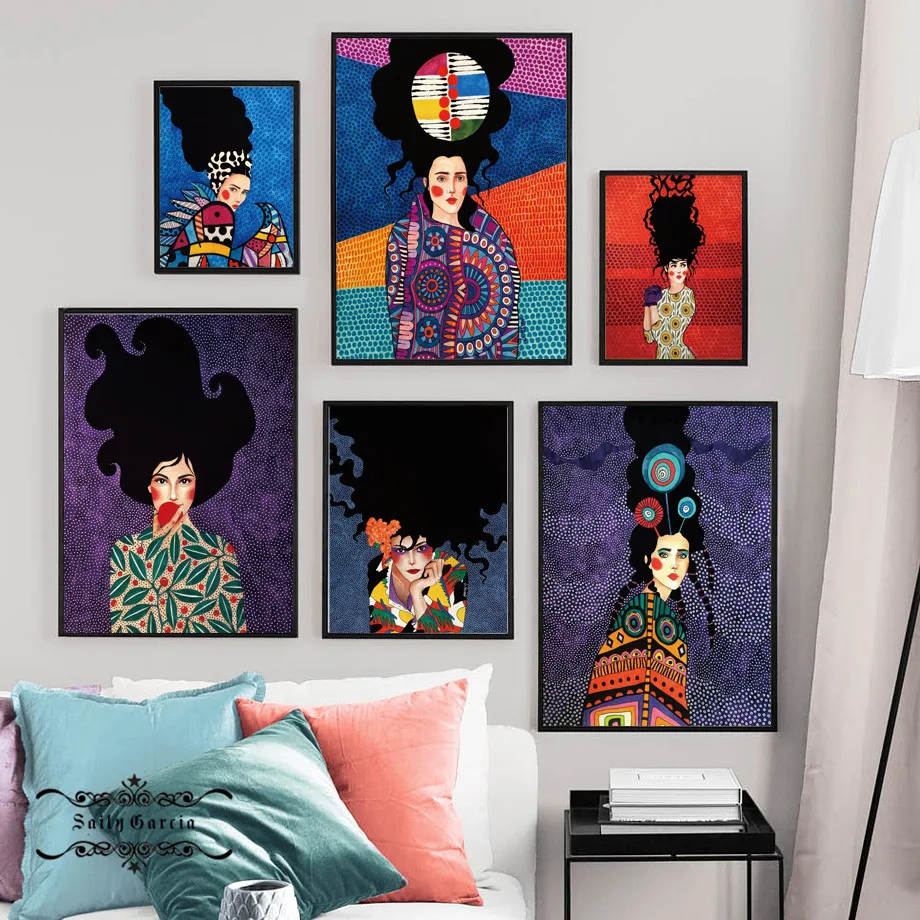 Абстрактная цветная постер с длинными волосами для девочек винтажная