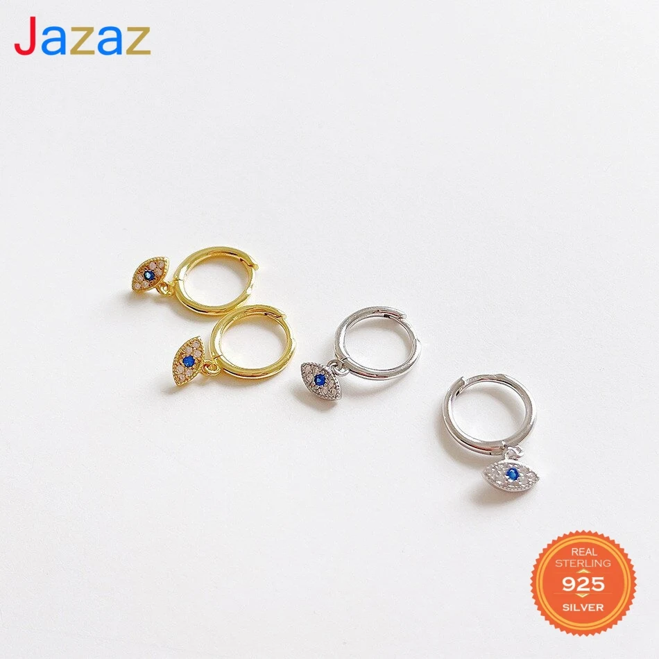 

Jazaz 925 Sterling Silver European Simple Pave Crystal Blue Evil Eye Earrings Women Light Luxury Temperament WeddingGift D001706