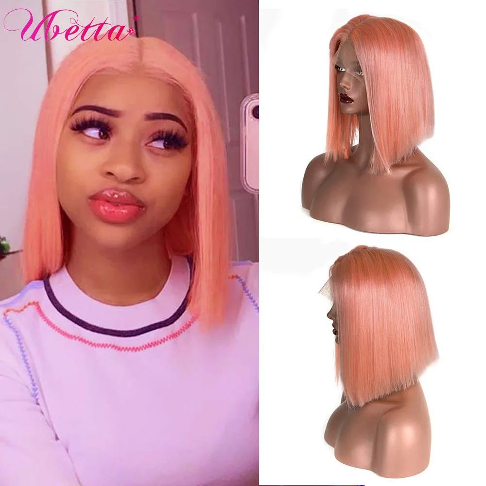 

Pink Bob Wig Lace Front Human Hair Wigs T Part Lace Wig Pre Plucked 13x1 Lace Bob Wig For Black Women Bleached Knots Remy Hair