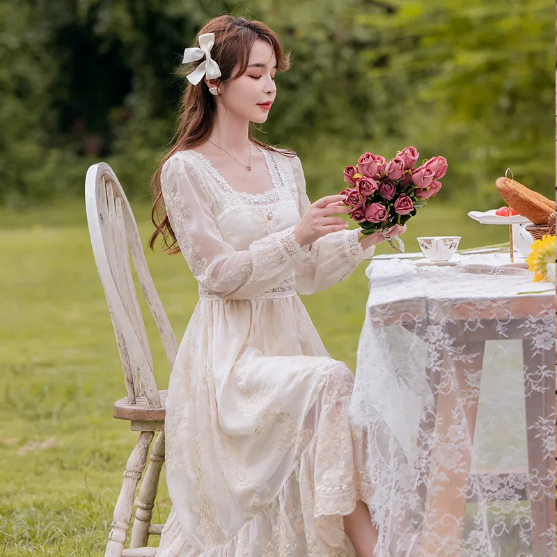 

2021 Long Skirt Autumn Fairy Skirt Slim Waist Mop Japanese Style Big Swing Show Thin Holiday Ladies Fashion Gentle Dress