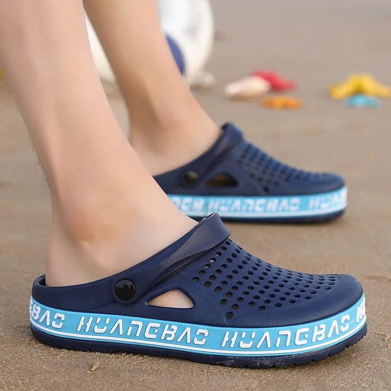 

40-45 Mens Sandals Summer Male Shoes Croc Mules & Clogs Ankle-Wrap Casual Print Beach Comfortable Non-Slip Footwear Hy26