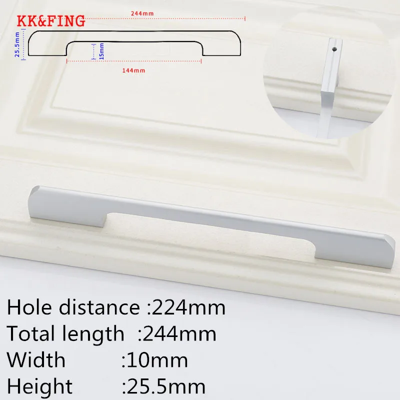 Silver 224MM KK& FING Американский Алюминиевый Длинные ручки двери шкафа спальня шкаф комод кухонный шкаф выдвижные ящики тянет мебельная фурнитура - Цвет: Silver 224MM