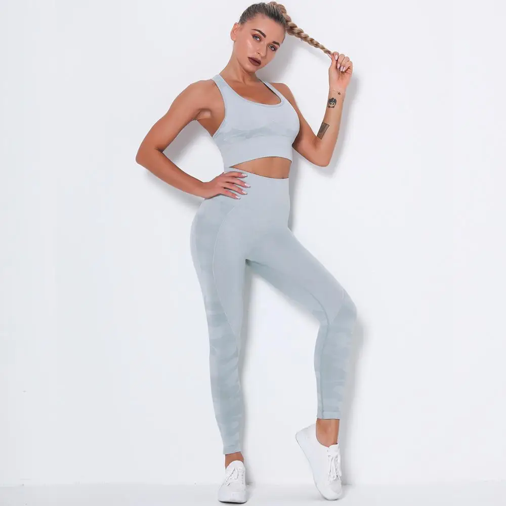 

New Arrival Leggings Woman Sports Bra Yoga Suit Set Seamless Fitness Clothes for Girls Fashion Camouflage Underwear Pants HOT